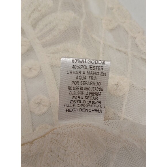 Umgee Women's Short Sleeve See Through Lace Floral Detailed Top Ivory S/M - Picture 10 of 10